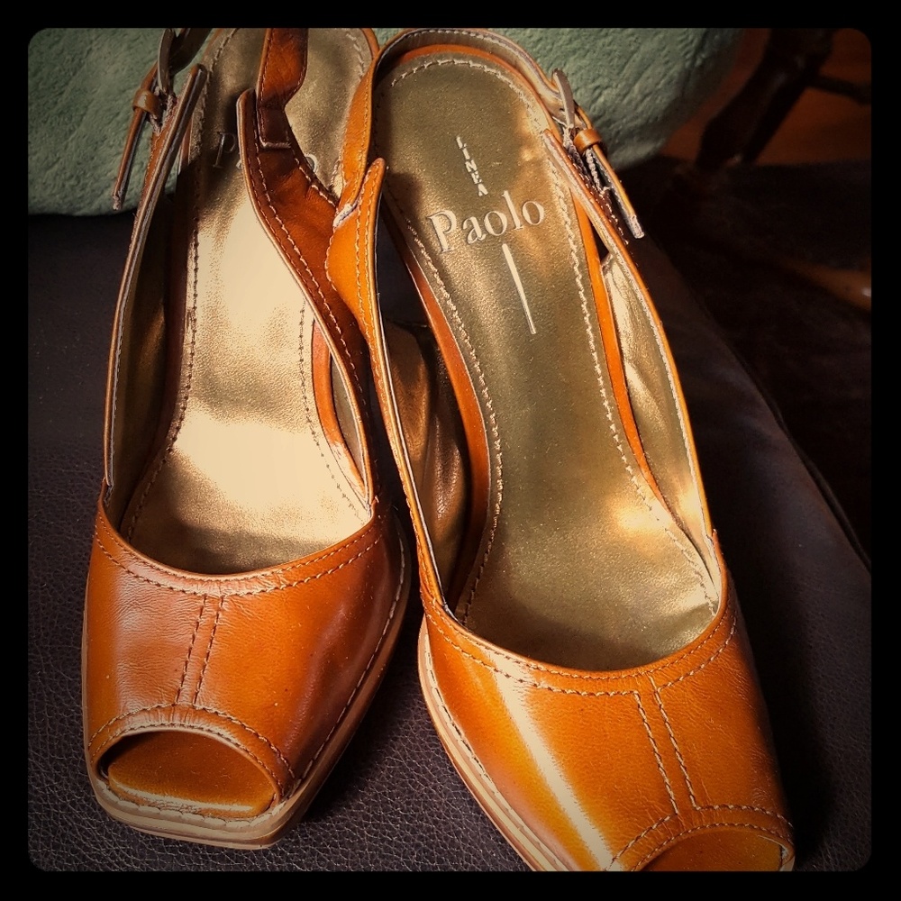 Paolo Cognac Leather Open Toe Sling Back